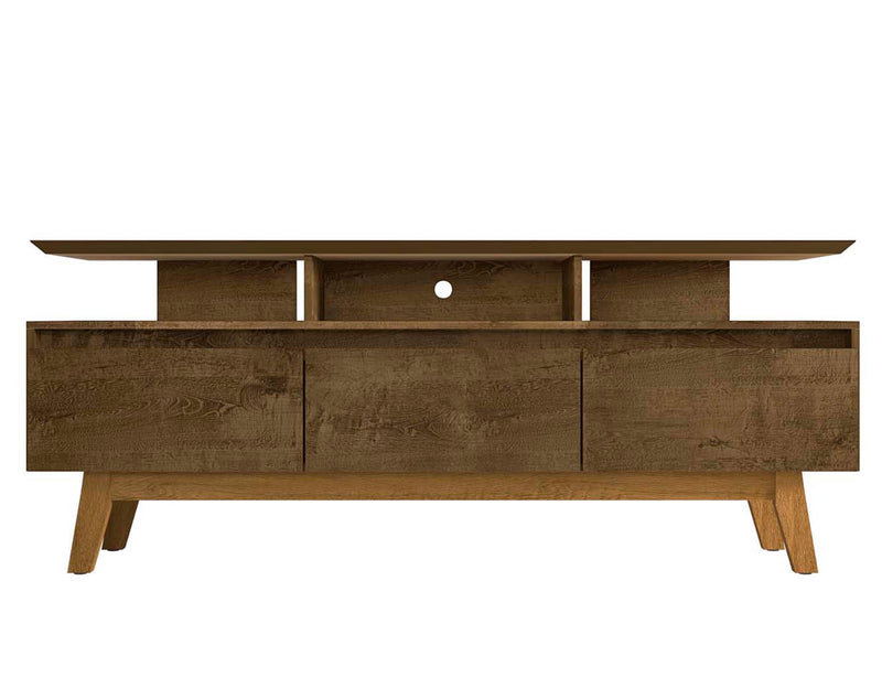 Manhattan Comfort Yonkers 70.86\" TV Stand with Solid Wood Legs & 6 Media Storage Compartments - Rustic Brown