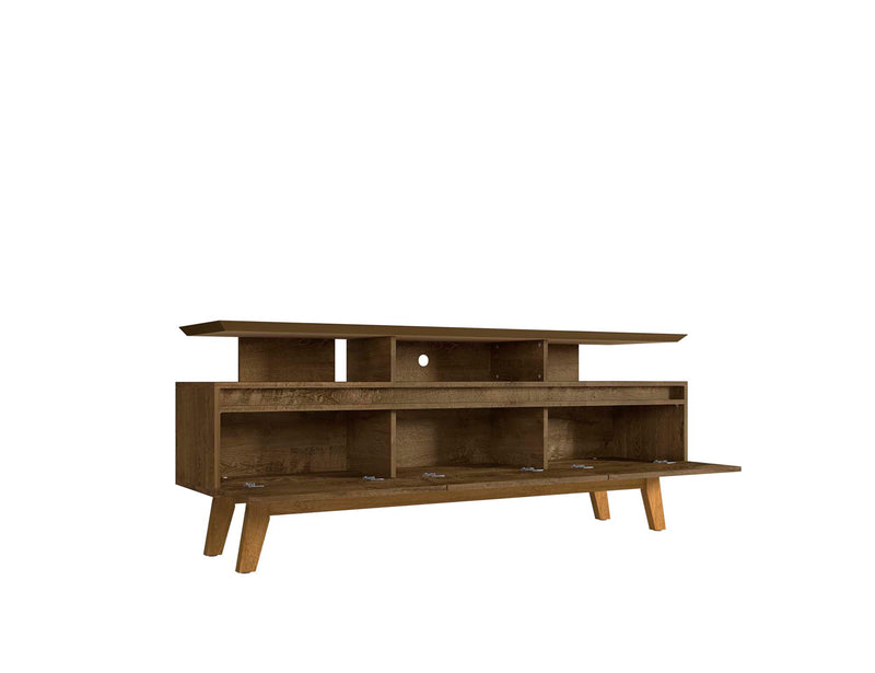 Manhattan Comfort Yonkers 70.86\" TV Stand with Solid Wood Legs & 6 Media Storage Compartments - Rustic Brown