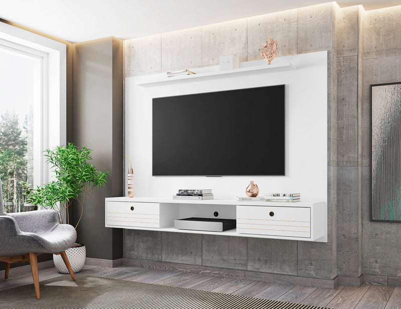 Manhattan Comfort Liberty 70.86\" Floating Wall Entertainment Center with Overhead Shelf - White