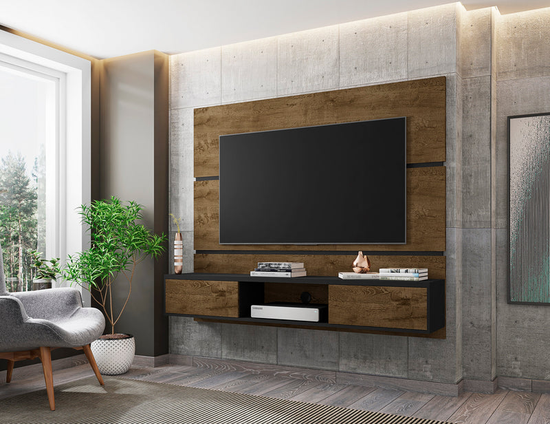 Manhattan Comfort Vernon 62.99\" Floating Wall Entertainment Center - Rustic Brown & Black