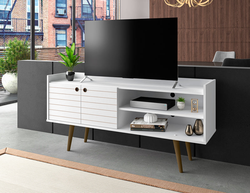Manhattan Comfort Bogart 53.54\" Mid-Century Modern TV Stand - White & Natural