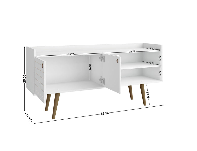 Manhattan Comfort Bogart 53.54\" Mid-Century Modern TV Stand - White & Natural