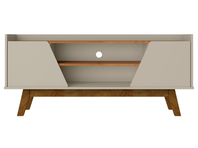 Manhattan Comfort Mid-Century Modern Marcus 53.14\" TV Stand with Solid Wood Legs - Greige & Natural