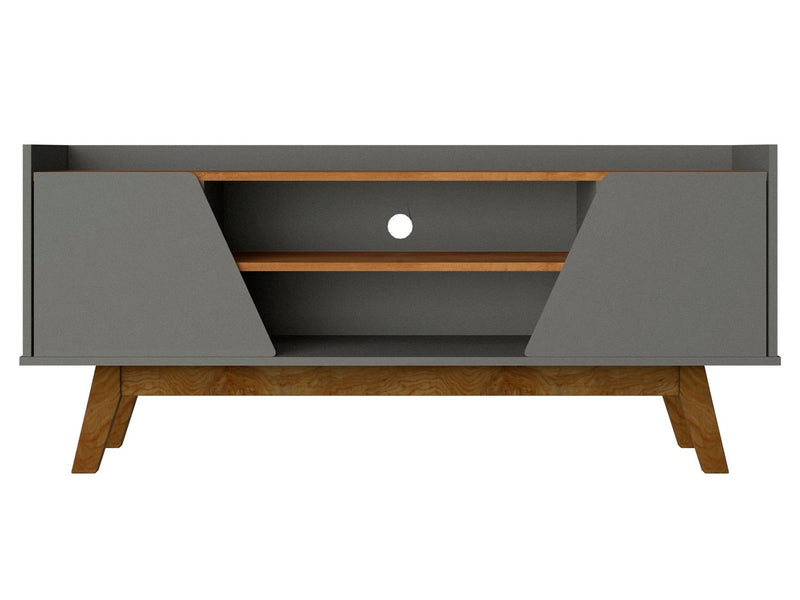 Manhattan Comfort Mid-Century Modern Marcus 53.14\" TV Stand with Solid Wood Legs - Grey & Natural