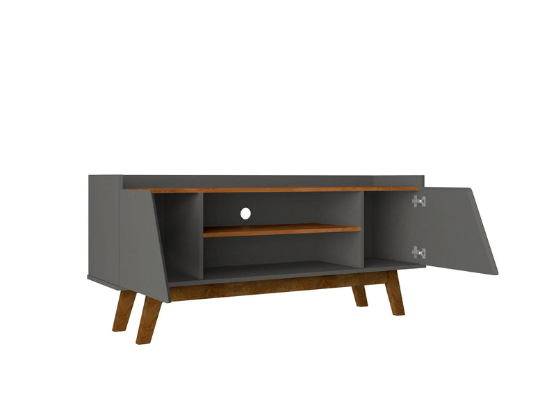 Manhattan Comfort Mid-Century Modern Marcus 53.14\" TV Stand with Solid Wood Legs - Grey & Natural