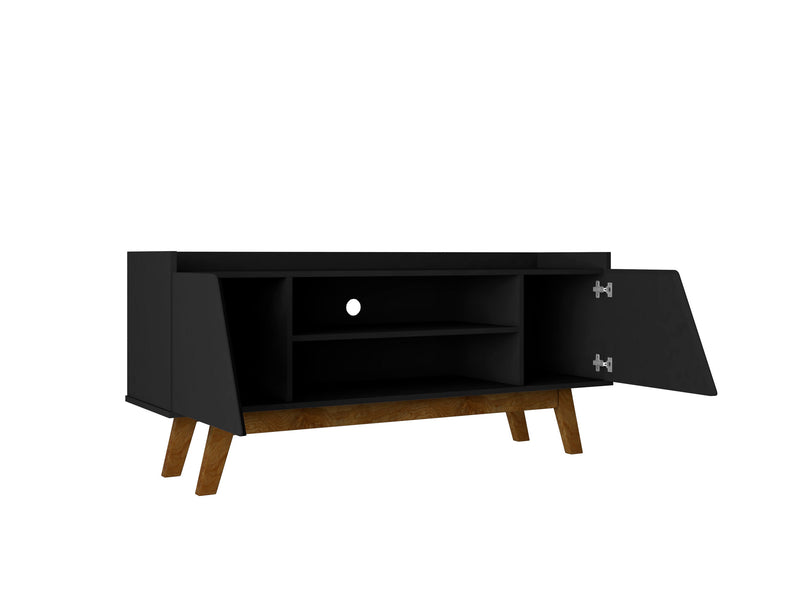 Manhattan Comfort Mid-Century Modern Marcus 53.14\" TV Stand with Solid Wood Legs - Matte Black