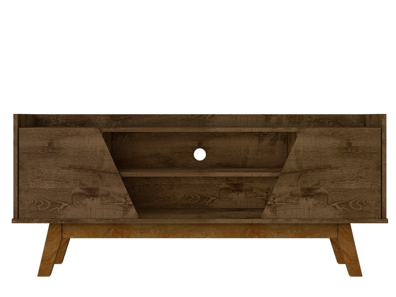 Manhattan Comfort Mid-Century Modern Marcus 53.14\" TV Stand with Solid Wood Legs - Rustic Brown