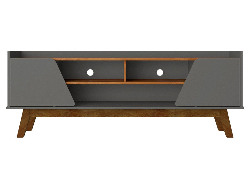 Manhattan Comfort Mid-Century Modern Marcus 62.99\" TV Stand with Solid Wood Legs - Grey & Natural