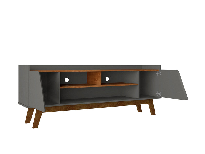 Manhattan Comfort Mid-Century Modern Marcus 62.99\" TV Stand with Solid Wood Legs - Grey & Natural