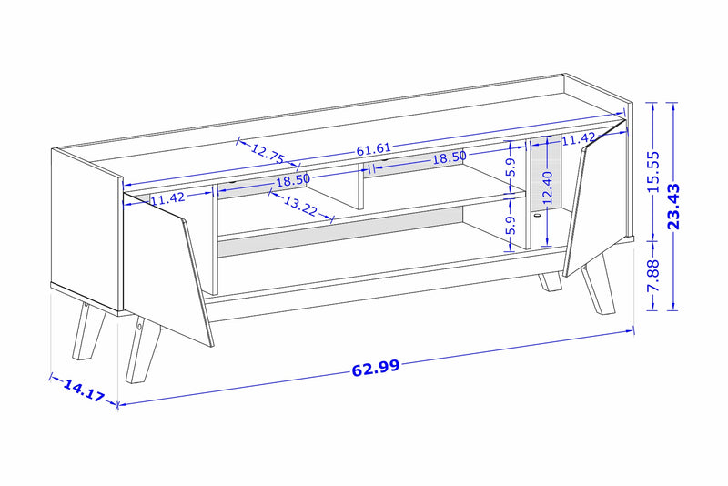 Manhattan Comfort Mid-Century Modern Marcus 62.99\" TV Stand with Solid Wood Legs - White