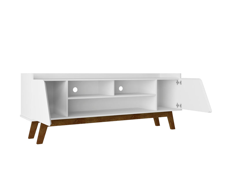 Manhattan Comfort Mid-Century Modern Marcus 62.99\" TV Stand with Solid Wood Legs - White