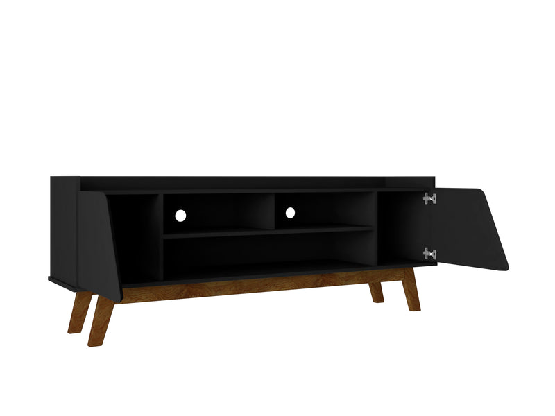 Manhattan Comfort Mid-Century Modern Marcus 62.99\" TV Stand with Solid Wood Legs - Matte Black