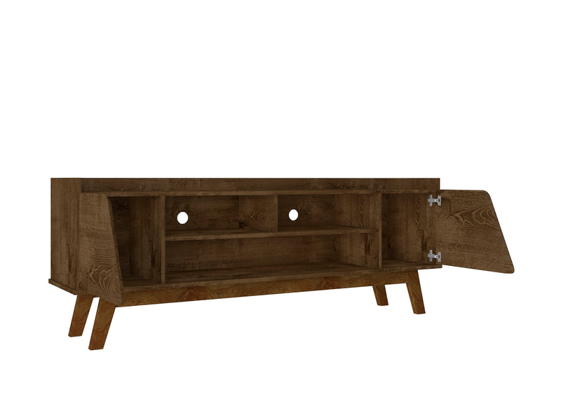 Manhattan Comfort Mid-Century Modern Marcus 62.99\" TV Stand with Solid Wood Legs - Rustic Brown