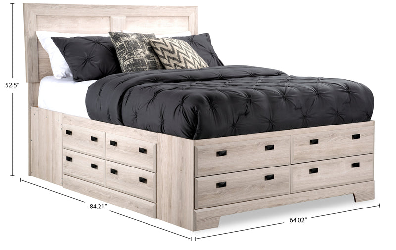 Yorkdale 12-Drawer Platform Bed with Headboard & Storage Frame, Made in Canada, White - Queen Size