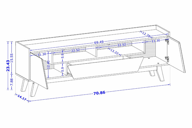 Manhattan Comfort Mid-Century Modern Marcus 70.86\" TV Stand with Solid Wood Legs - White