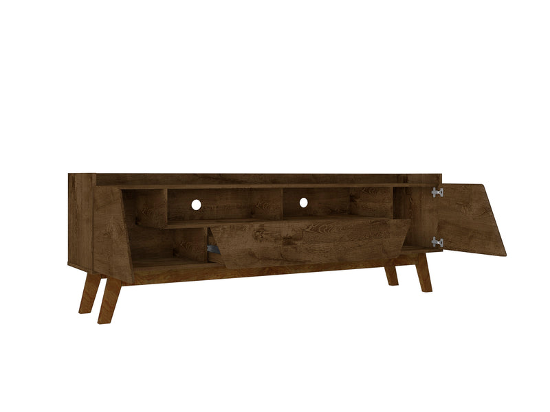 Manhattan Comfort Mid-Century Modern Marcus 70.86\" TV Stand with Solid Wood Legs - Rustic Brown