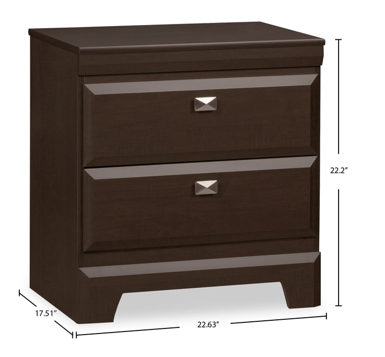 Yorkdale Bedside 2-Drawer Nightstand, 23.5\"W x 24.7\"H, Made in Canada - Brown