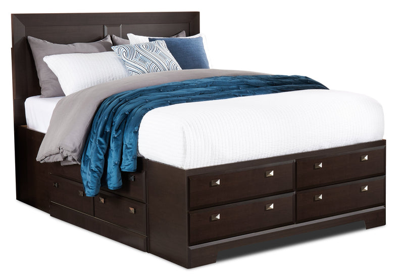 Yorkdale 6pc Bedroom Set with 12-Drawer Storage Bed, Dresser, Mirror & Nightstand, Brown - Queen Size