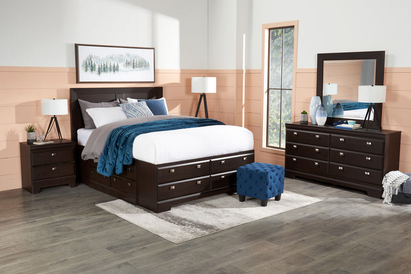 Yorkdale 5pc Bedroom Set with 12-Drawer Storage Bed, Dresser & Mirror, Brown - Full Size
