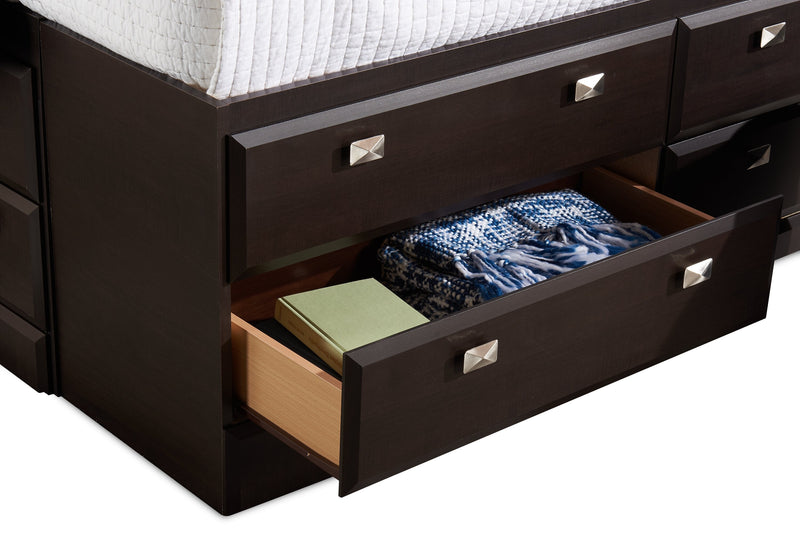 Yorkdale 5pc Bedroom Set with 12-Drawer Storage Bed, Dresser & Mirror, Brown - Queen Size