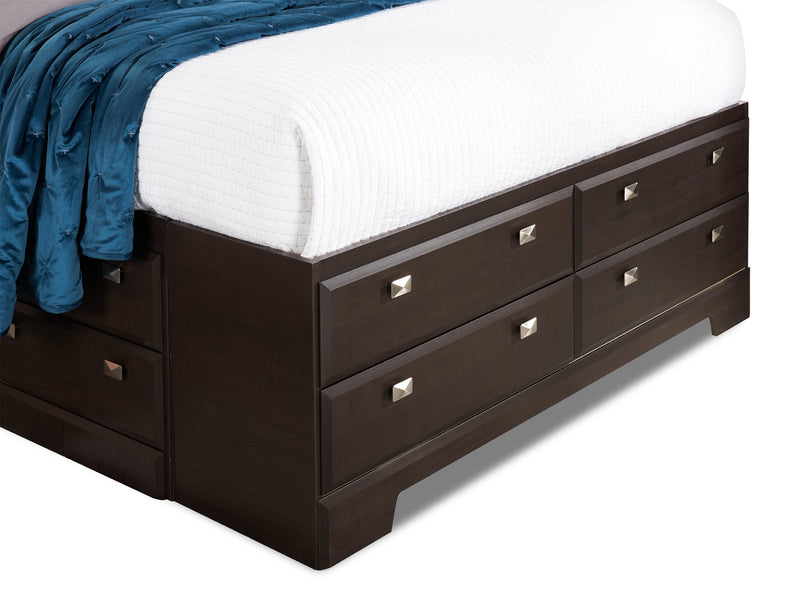 Yorkdale 5pc Bedroom Set with 12-Drawer Storage Bed, Dresser & Mirror, Brown - Full Size