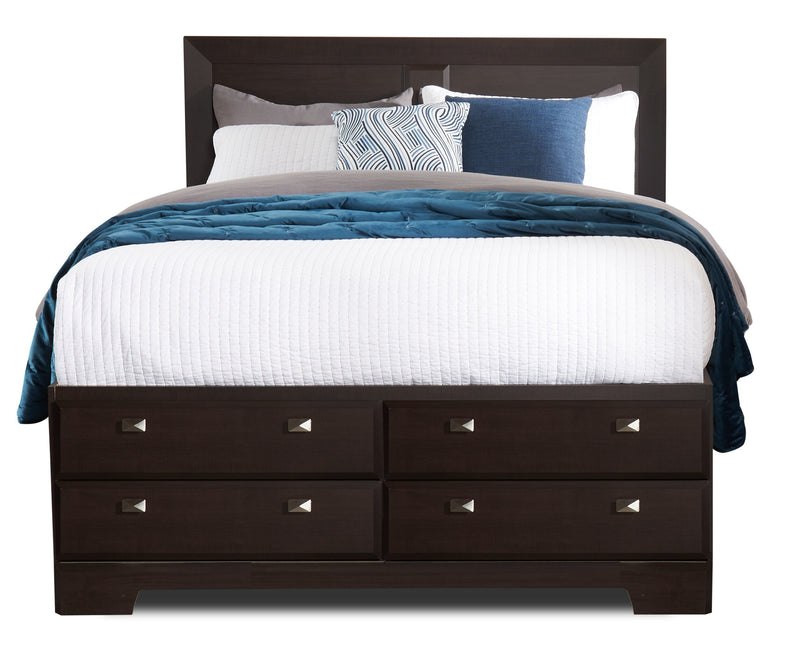 Yorkdale 12-Drawer Platform Bed with Headboard & Storage Frame, Made in Canada, Brown - Queen Size