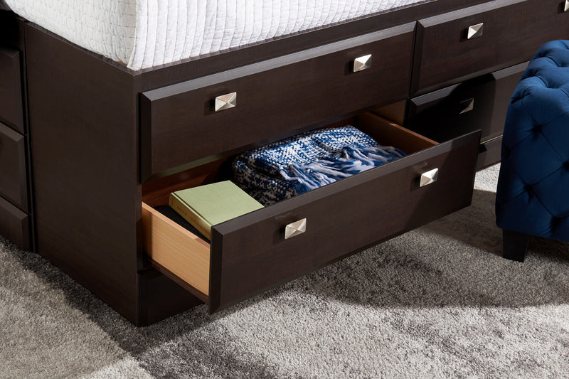 Yorkdale 6pc Bedroom Set with 12-Drawer Storage Bed, Dresser, Mirror & Nightstand, Brown - Queen Size