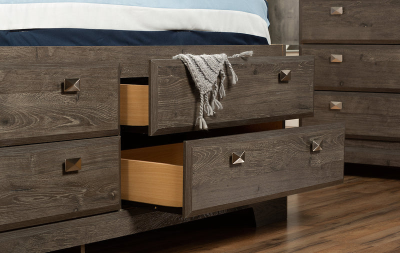 Yorkdale 5pc Bedroom Set with 12-Drawer Storage Bed, Dresser & Mirror, Grey - Full Size