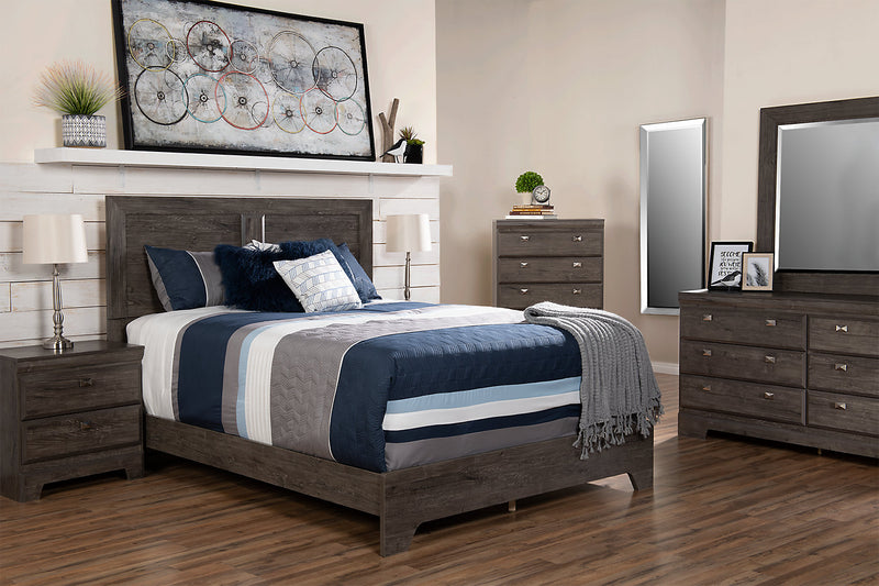 Yorkdale 6pc Bedroom Set with Panel Bed, Dresser, Mirror & Nightstand, Grey - Queen Size