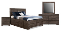 Yorkdale 6pc Bedroom Set with 12-Drawer Storage Bed, Dresser, Mirror & Nightstand, Grey - Queen Size 