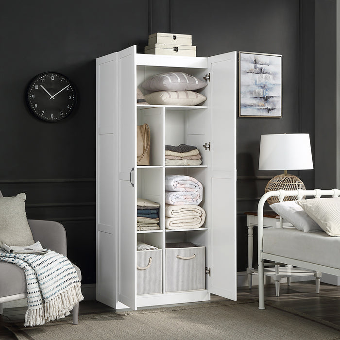 Manhattan Comfort Hopkins Modern Freestanding Storage Closet with 7 Shelves - White