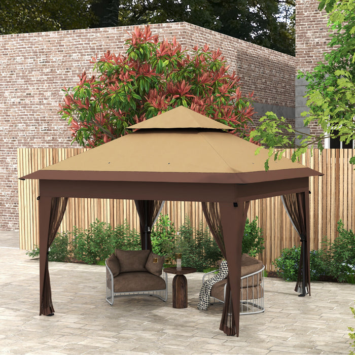 Outsunny 11x11ft Adjustable Pop Up Canopy W/ 1-button Push Mosquito Netting
