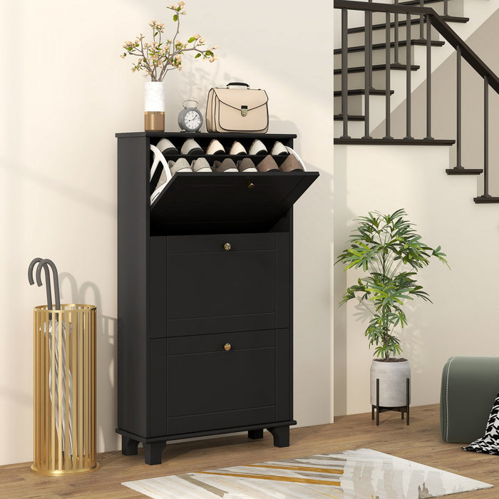 HOMCOM Modern Shoe Cabinet with 3 Flip Drawers for 12 Pairs of Shoes