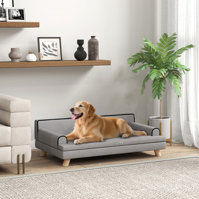 Pawhut Dog Sofa, 39\" Cat Couch With Removable Cushion, Washable Cover, Wooden Legs, Elevated Pet Cat Sofa For Medium & Large Dogs, Light Grey