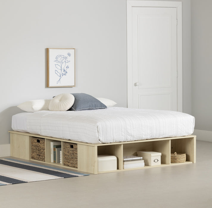 Avilla Storage Platform Bed With Wicker Baskets - Bleached Oak  