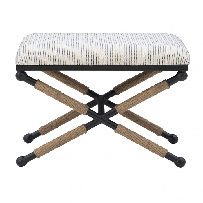 Ashburn Campaign Fabric Accent Striped Ottoman - Black