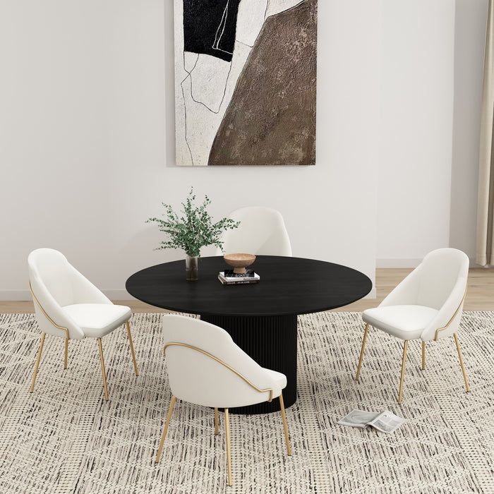 Gracie Modern Vegan Leather Metal Dining Chair in White and Gold - Set of 4