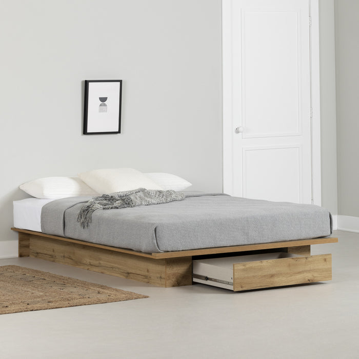 Musano Queen Platform Bed with Drawer - Nordik Oak