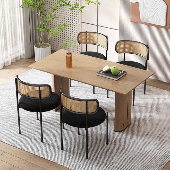 Mason Rattan Dining Chairs with Metal Legs and Velvet Cushion Set of 4,Black