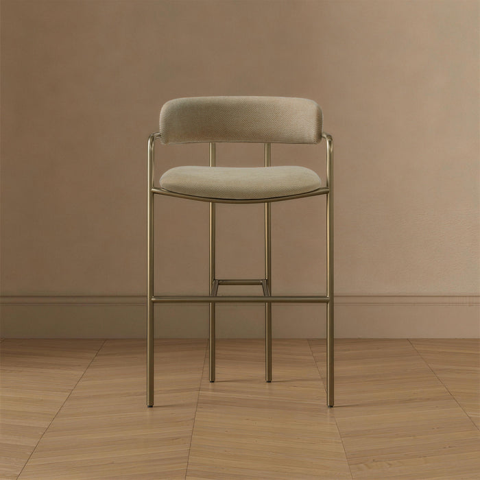 Serene Mid-Century Modern Metal Upholstered Counter Stool in Taupe