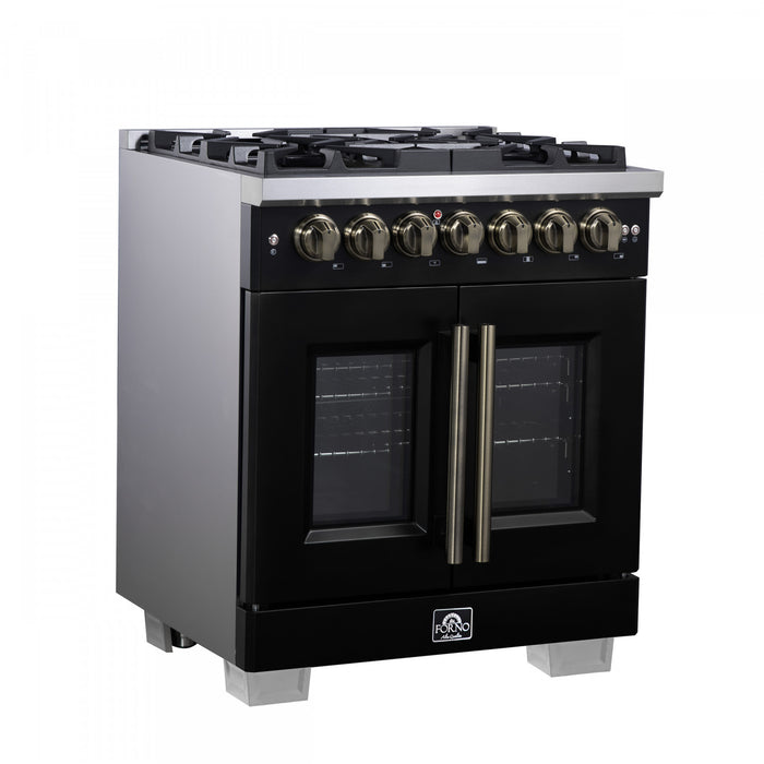 Forno Capriasca 30\" French Door Dual Fuel Range, Black, 4.32 cu. ft. - FFSGS6387-30BLK