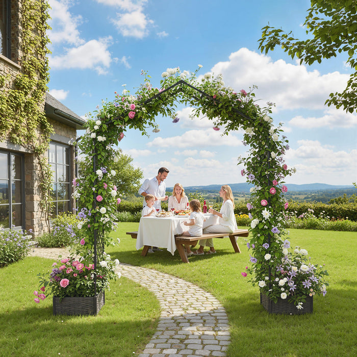 Outsunny Garden Arch with 2 Planter Boxes, Outdoor Trellis Arbor, Black