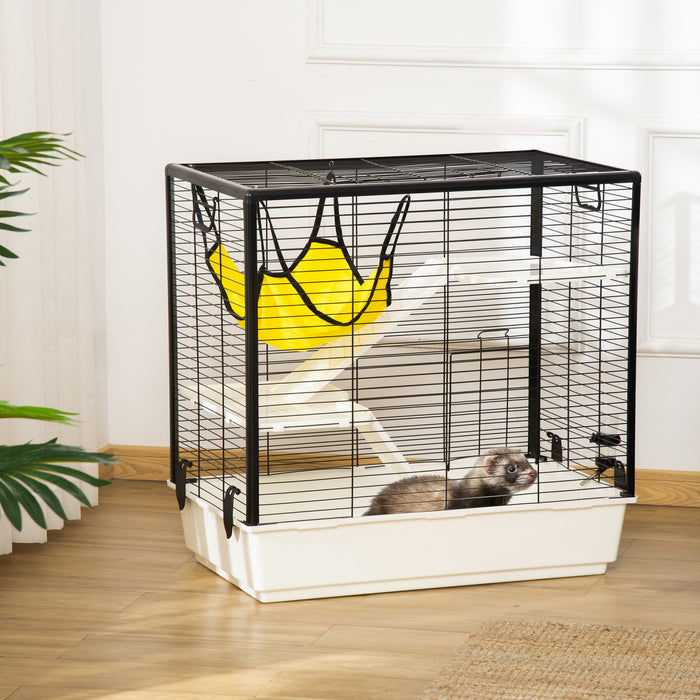 Pawhut Small Animal Cage Habitat Indoor Pet Play House For Guinea Pigs Ferrets Chinchillas, With Accessories Hammock Water Bottle Balcony Ramp Food Dish, 31.5\"x19\"x31\", Yellow