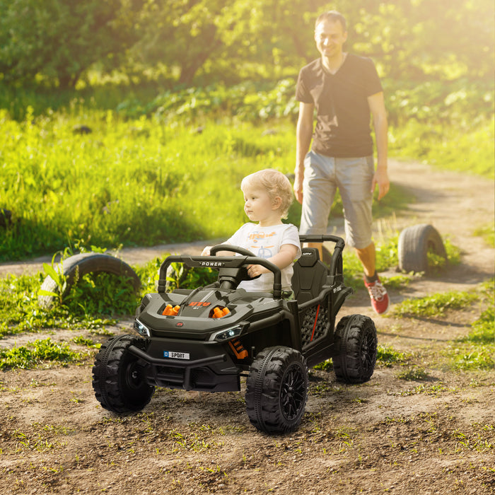 Qaba Kids Powered Ride-On Car, 12v Battery Powered Electric Car For Kids, Toy Truck With Remote Control, Spring Suspension, Led Headlights, 3 Speeds, Horn, Music, Black