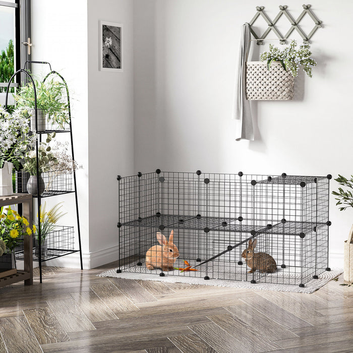 Pawhut 36 Pcs Metal Mesh Pet Playpen Portable Diy Small Animal Cage House Kennel Crate Fence With Mallet Connectors And Cable Ties
