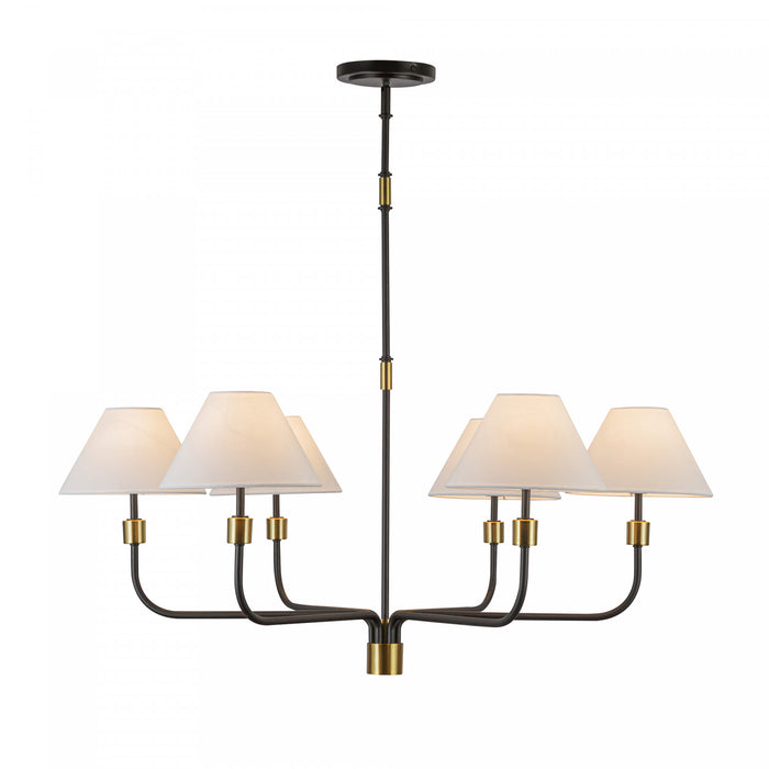 Providence 6 Light Chandelier, Black, Brushed Brass
