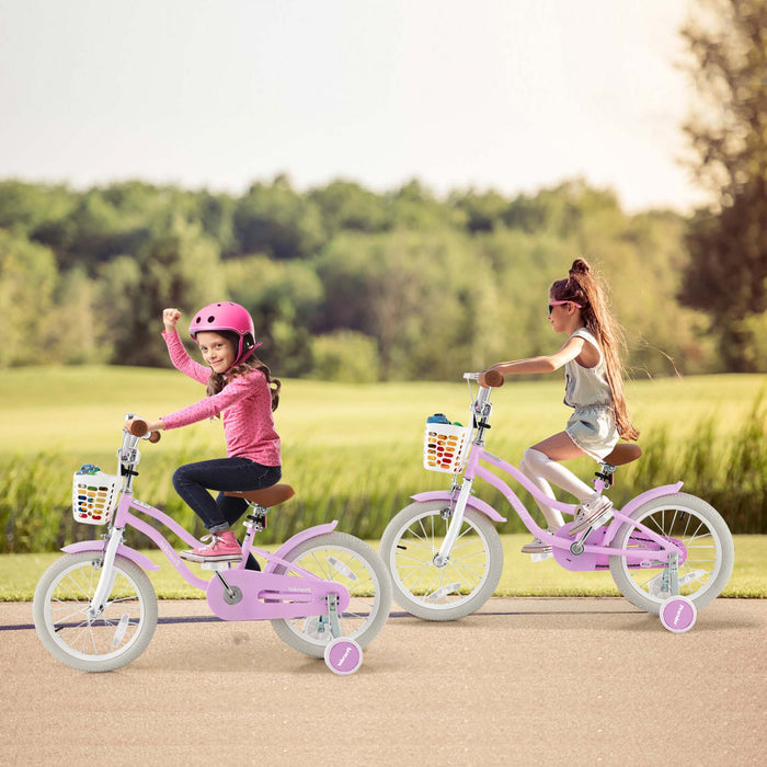 Costway 18\" Kids Bike Toddler Bicycle Withtraining Wheel Kickstand For 4-8 Years Purple