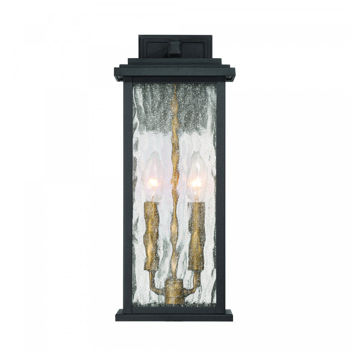Estate 2 Light Outdoor Wall Sconce 17\", Black, Brass With Rain Glassware