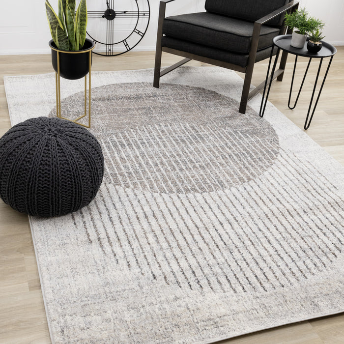 Solace Soft Low-Pile Grey White Merging Circles Area Rug - 7'10\" x 10'6\"