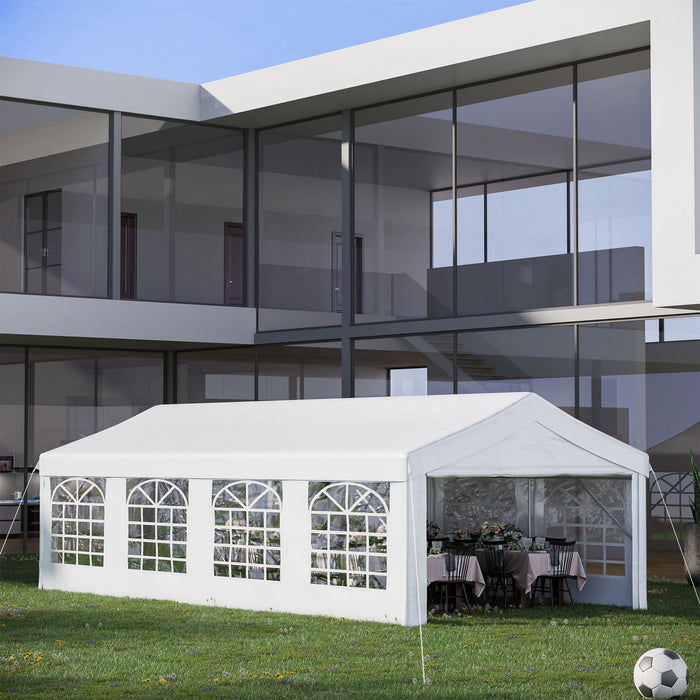Outsunny 13’x26’ Heavy-duty Outdoor Carport Party Event Tent Patio Gazebo Canopy With 4 Sidewalls, White